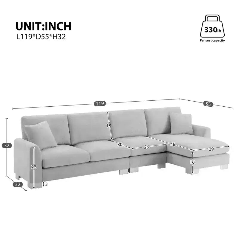 EHMKNP Modernes, übergroßes Ecksofa – Chenille gepolstertes L-förmiges 5-Sitzer-Luxussofa mit Chaiselongue