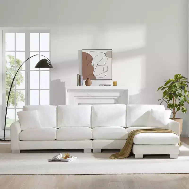 EHMKNP Modernes, übergroßes Ecksofa – Chenille gepolstertes L-förmiges 5-Sitzer-Luxussofa mit Chaiselongue