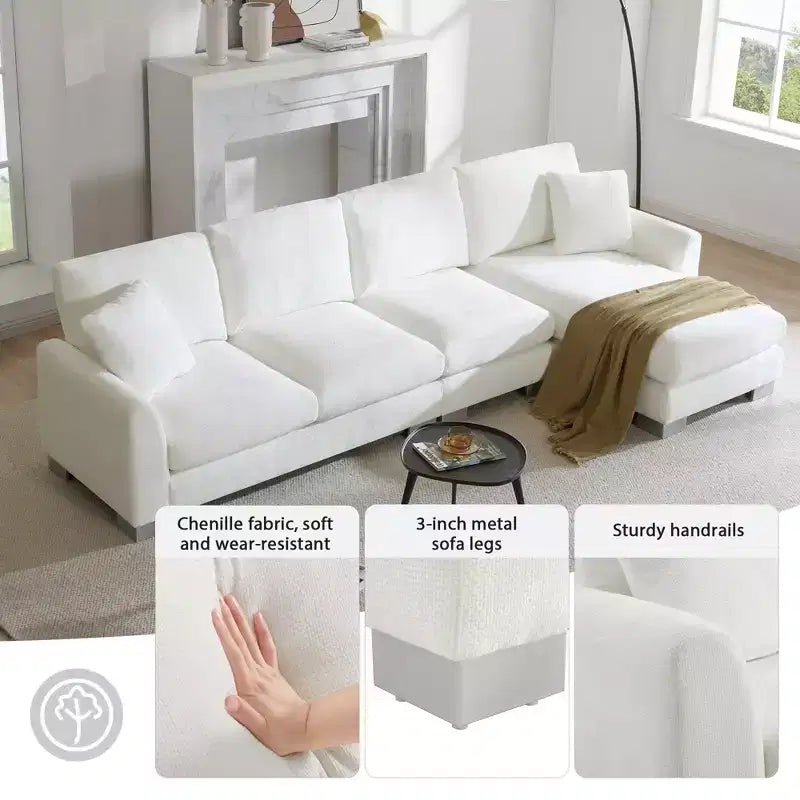 EHMKNP Modernes, übergroßes Ecksofa – Chenille gepolstertes L-förmiges 5-Sitzer-Luxussofa mit Chaiselongue