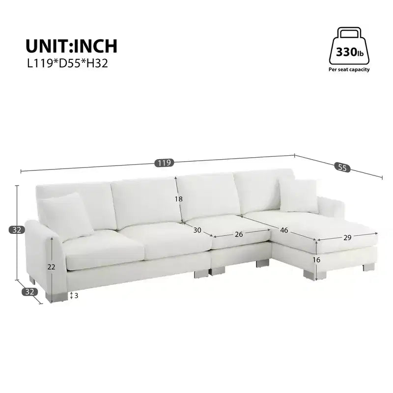 EHMKNP Modernes, übergroßes Ecksofa – Chenille gepolstertes L-förmiges 5-Sitzer-Luxussofa mit Chaiselongue