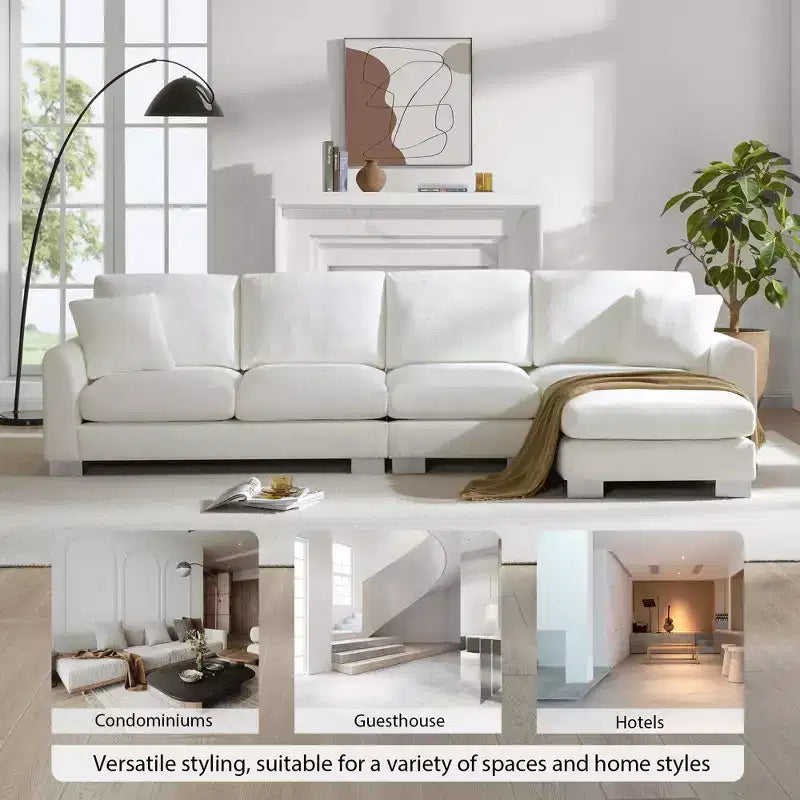 EHMKNP Modernes, übergroßes Ecksofa – Chenille gepolstertes L-förmiges 5-Sitzer-Luxussofa mit Chaiselongue