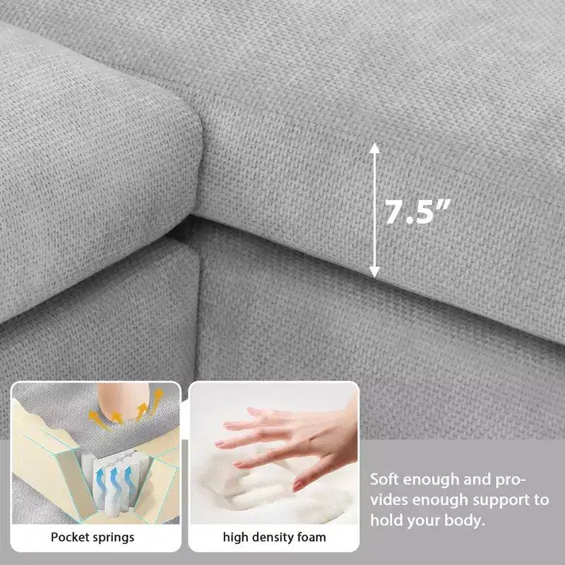 EHMKNP Modernes, übergroßes Ecksofa – Chenille gepolstertes L-förmiges 5-Sitzer-Luxussofa mit Chaiselongue