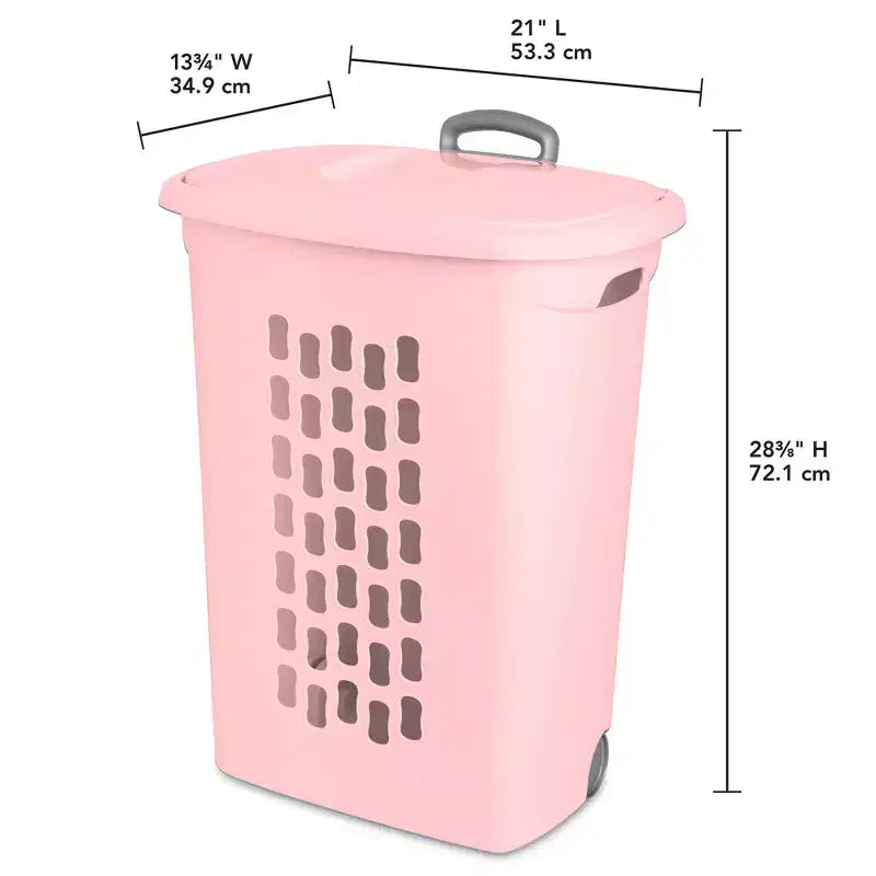 Sterilite Ultra Rollwäschekorb, Wäschekorb mit Deckel und Griff, Pink Frost, 3er-Pack