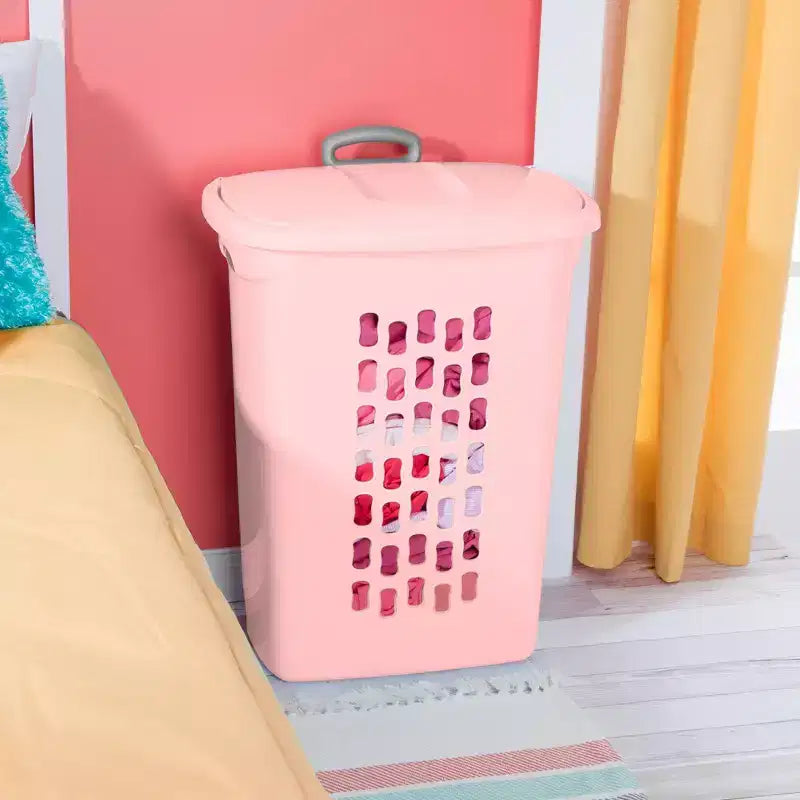 Sterilite Ultra Rollwäschekorb, Wäschekorb mit Deckel und Griff, Pink Frost, 3er-Pack