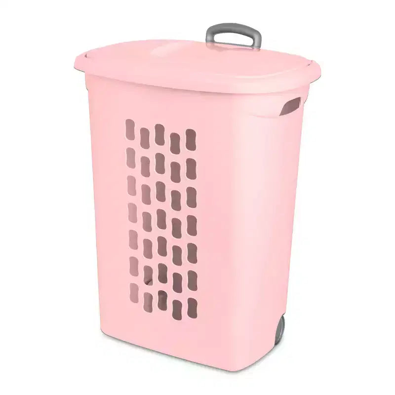 Sterilite Ultra Rollwäschekorb, Wäschekorb mit Deckel und Griff, Pink Frost, 3er-Pack