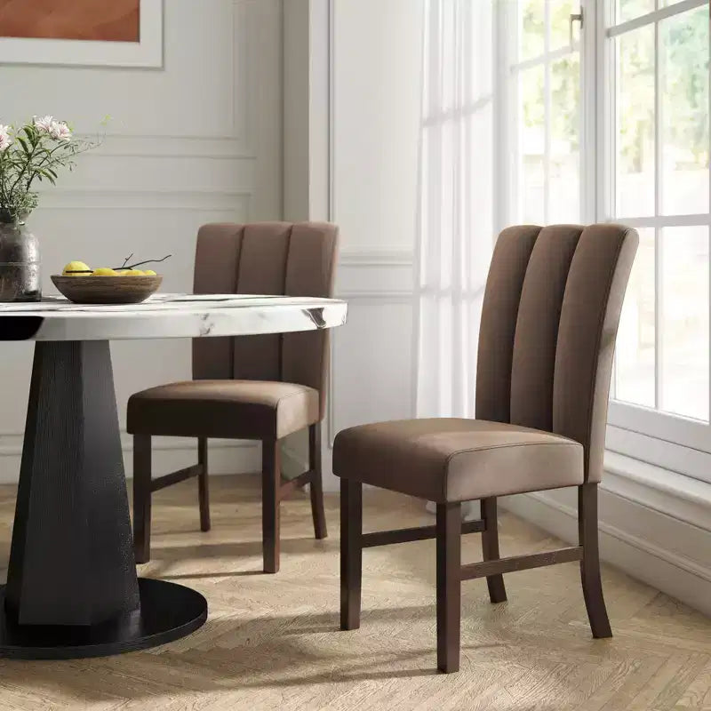 Roundhill Furniture Strata Samt-Polsterstühle für Esszimmer, 2er-Set, Schokolade