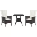 3 Piece Patio Bistro Set, PE Wicker Furniture Conversation Set w/ Tufted Cushion Reclining Chairs & Coffee Table