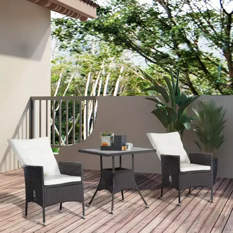3-teiliges Terrassen-Bistro-Set, PE-Rattan-Gartenmöbel-Konversationsset mit getufteten, verstellbaren Stühlen und Couchtisch