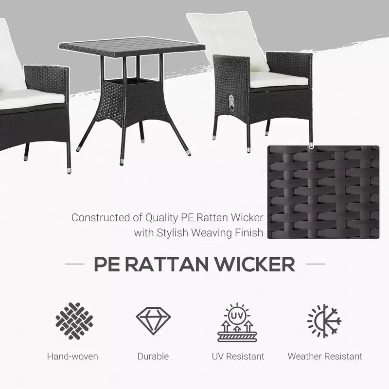 3-teiliges Terrassen-Bistro-Set, PE-Rattan-Gartenmöbel-Konversationsset mit getufteten, verstellbaren Stühlen und Couchtisch