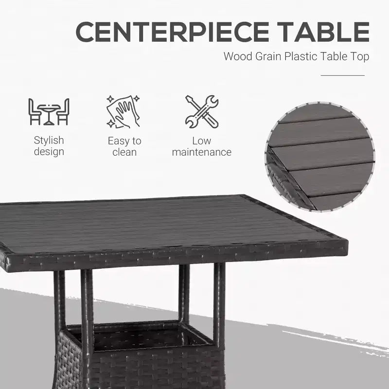 3-teiliges Terrassen-Bistro-Set, PE-Rattan-Gartenmöbel-Konversationsset mit getufteten, verstellbaren Stühlen und Couchtisch