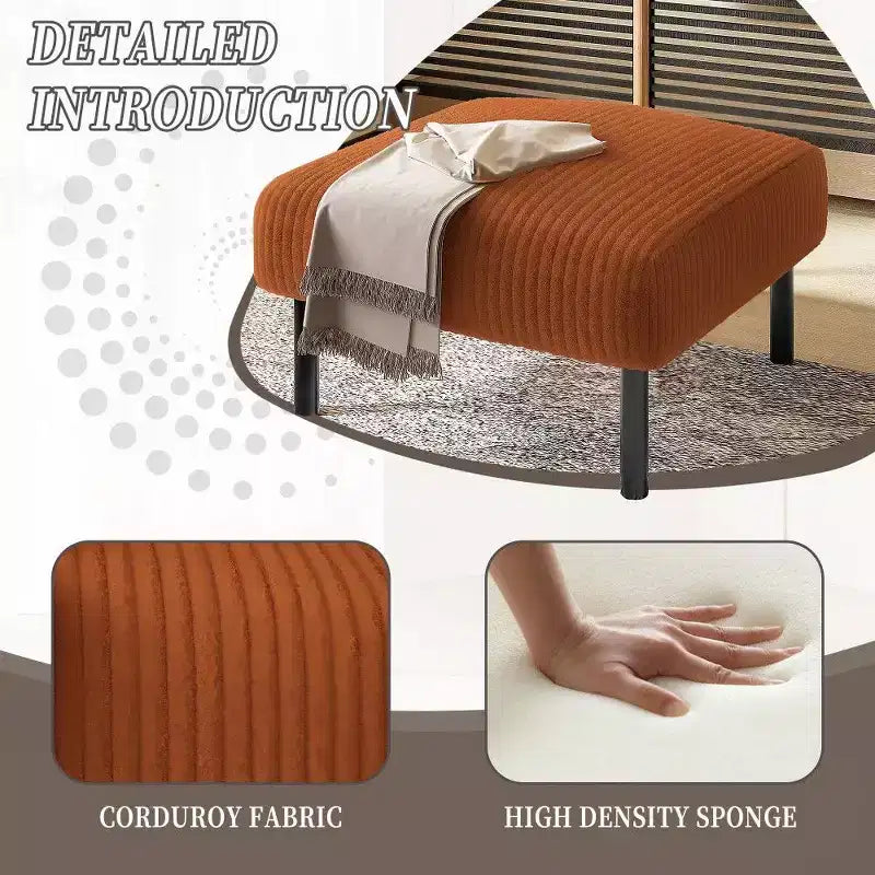 TUYOHW Kleiner Ottoman mit Beinen, 56 cm Cord-Fußhocker, 200 kg Tragfähigkeit, quadratischer gepolsterter Hocker für Wohnzimmer, Schlafzimmer, Eingangsbereich