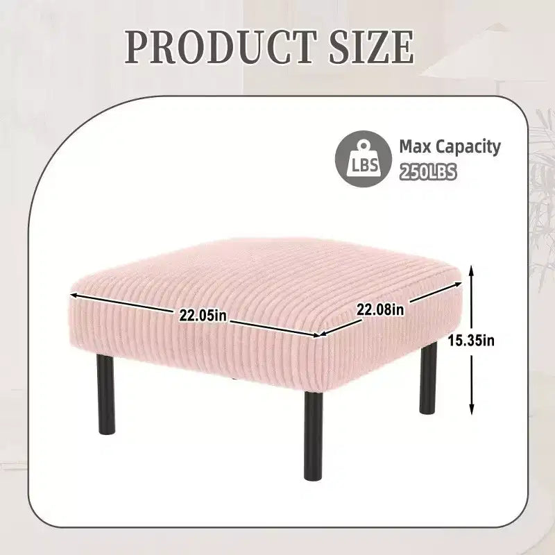 TUYOHW Kleiner Ottoman mit Beinen, 56 cm Cord-Fußhocker, 200 kg Tragfähigkeit, quadratischer gepolsterter Hocker für Wohnzimmer, Schlafzimmer, Eingangsbereich