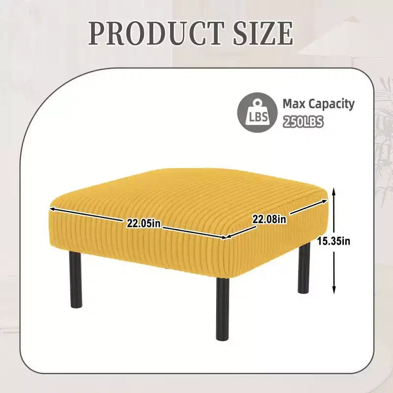 TUYOHW Kleiner Ottoman mit Beinen, 56 cm Cord-Fußhocker, 200 kg Tragfähigkeit, quadratischer gepolsterter Hocker für Wohnzimmer, Schlafzimmer, Eingangsbereich