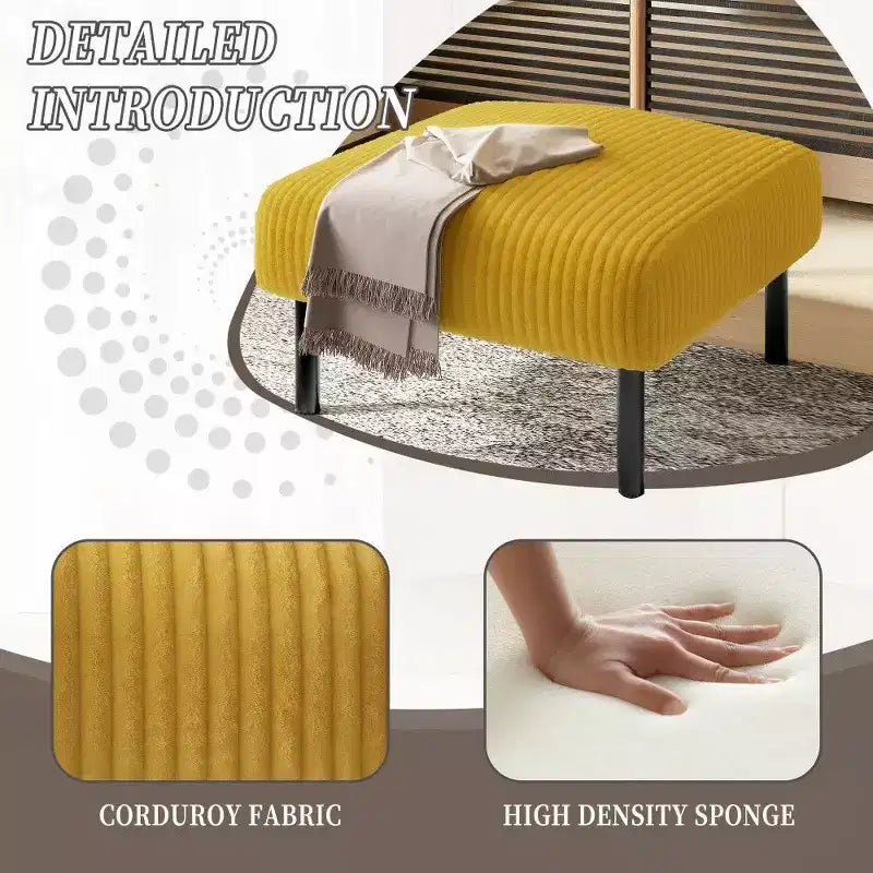 TUYOHW Kleiner Ottoman mit Beinen, 56 cm Cord-Fußhocker, 200 kg Tragfähigkeit, quadratischer gepolsterter Hocker für Wohnzimmer, Schlafzimmer, Eingangsbereich
