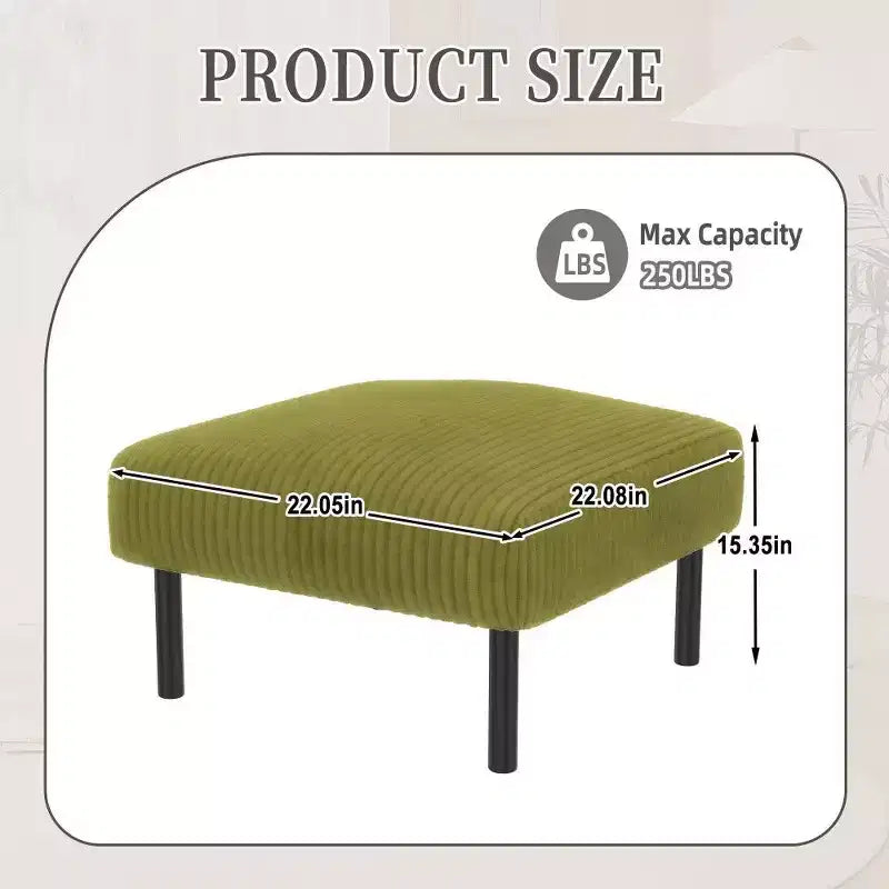 TUYOHW Kleiner Ottoman mit Beinen, 56 cm Cord-Fußhocker, 200 kg Tragfähigkeit, quadratischer gepolsterter Hocker für Wohnzimmer, Schlafzimmer, Eingangsbereich