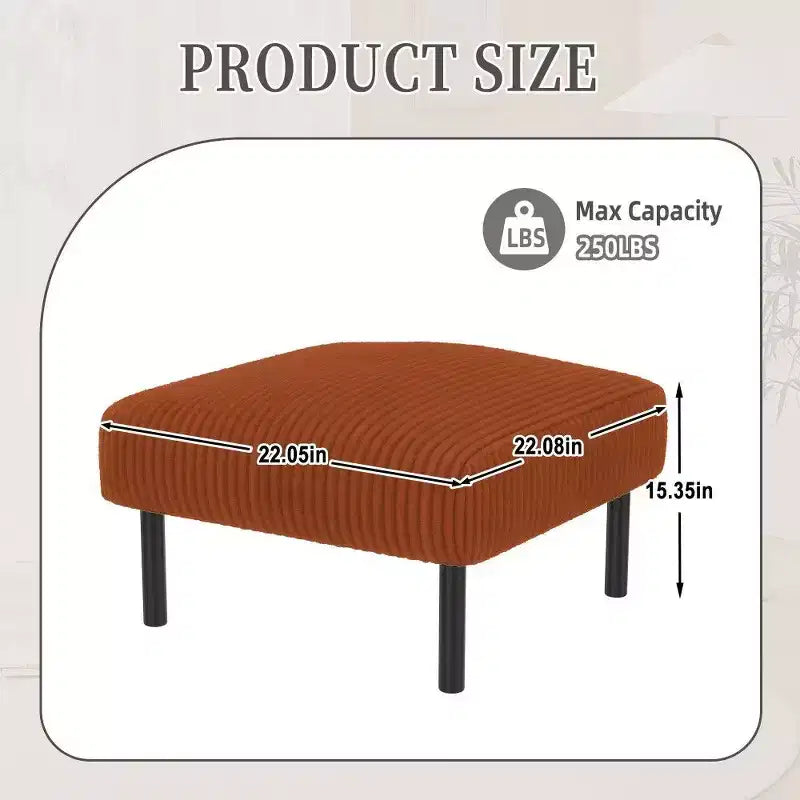 TUYOHW Kleiner Ottoman mit Beinen, 56 cm Cord-Fußhocker, 200 kg Tragfähigkeit, quadratischer gepolsterter Hocker für Wohnzimmer, Schlafzimmer, Eingangsbereich