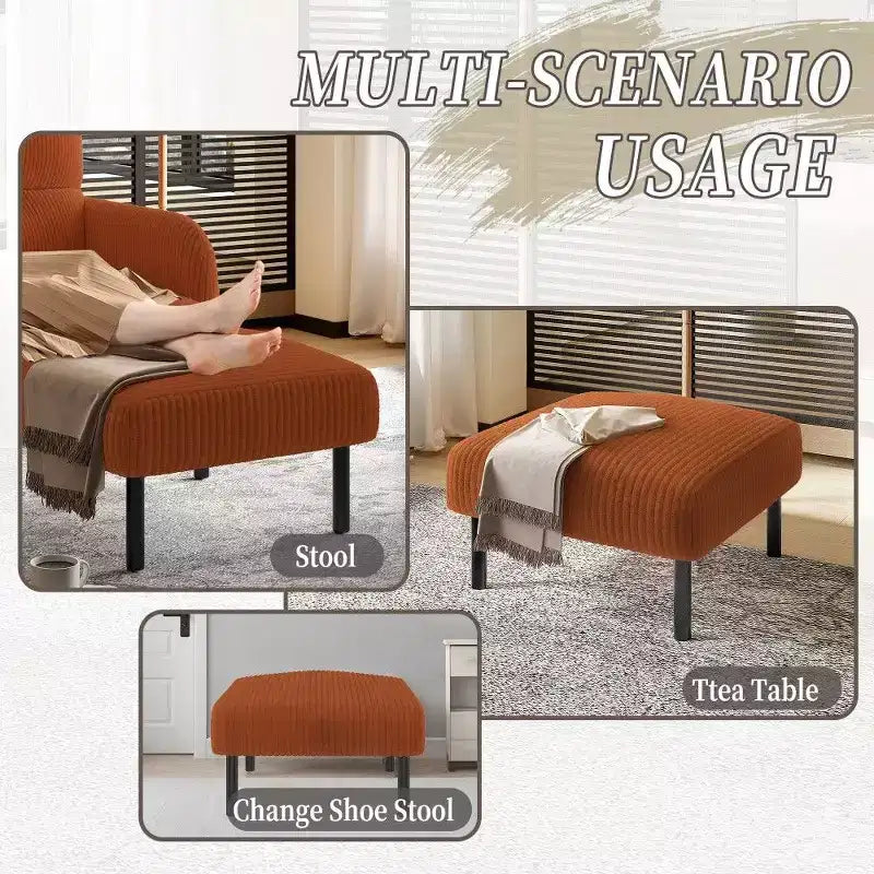 TUYOHW Kleiner Ottoman mit Beinen, 56 cm Cord-Fußhocker, 200 kg Tragfähigkeit, quadratischer gepolsterter Hocker für Wohnzimmer, Schlafzimmer, Eingangsbereich
