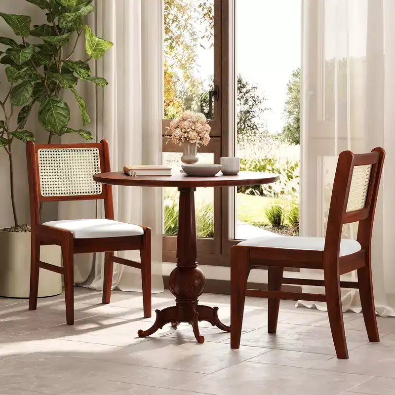 Costway 2er Set Esszimmerstühle aus Rattan, gepolsterte Küchenstühle mit Gummibaumholzrahmen