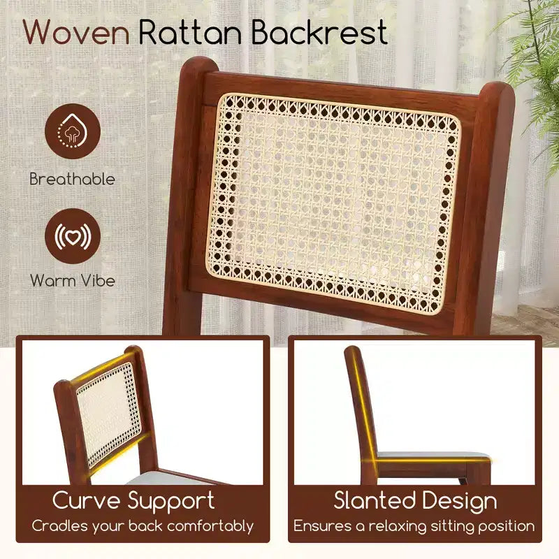 Costway 2er Set Esszimmerstühle aus Rattan, gepolsterte Küchenstühle mit Gummibaumholzrahmen
