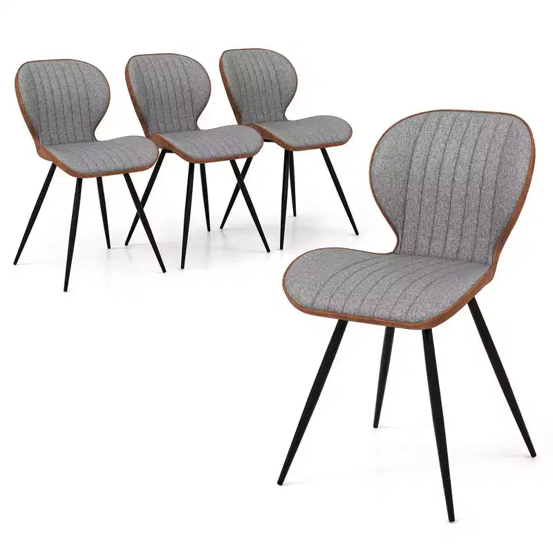 Costway 4 Set Armless Dining Chair w/ Curved Backrest U-shaped Seat & Non-slip Foot Pad