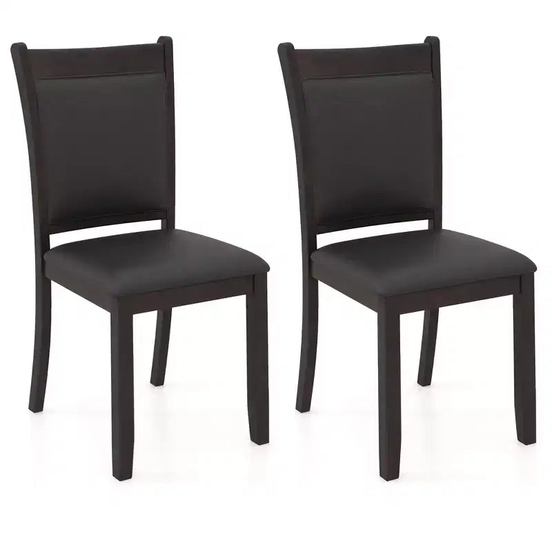 Costway Faux Leather Upholstered Dining Chairs Set of 2 w/ Padded Seat Rubber Wood Legs