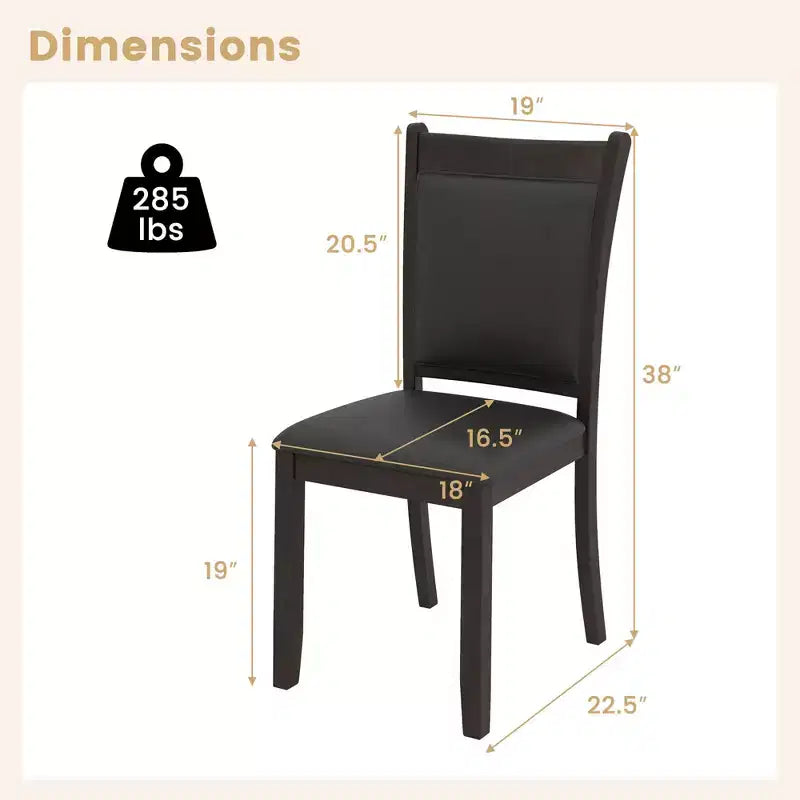 Costway Esszimmerstühle 2er-Set aus Kunstleder mit gepolsterter Sitzfläche und Beinen aus Kautschukholz
