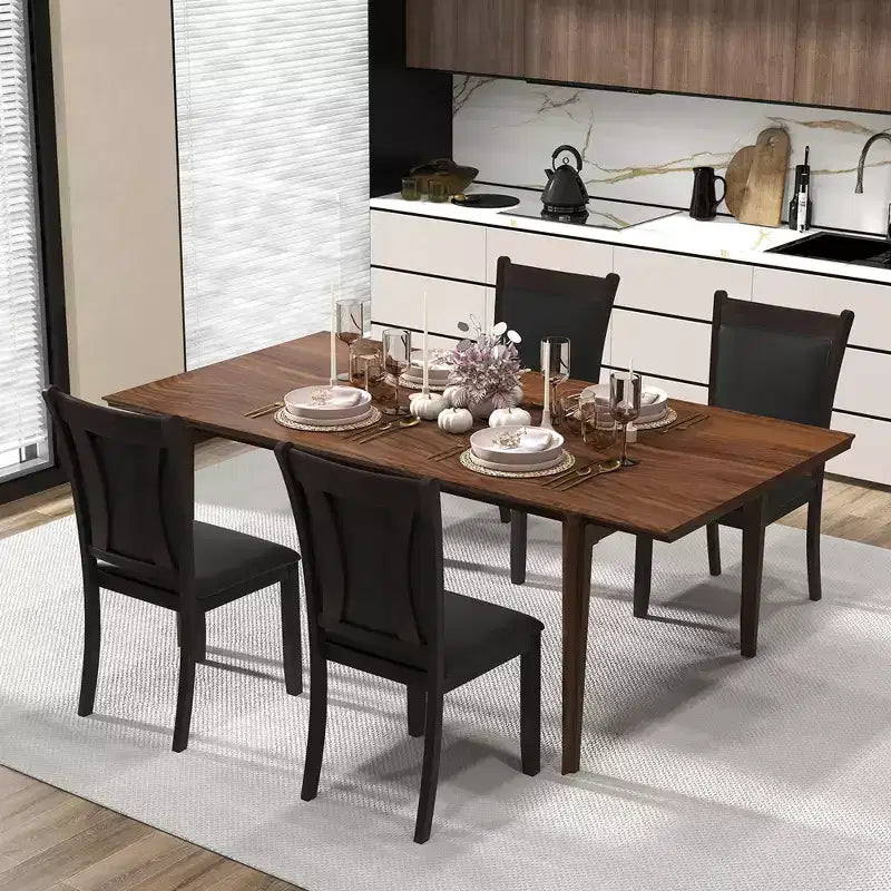 Costway Esszimmerstühle 2er-Set aus Kunstleder mit gepolsterter Sitzfläche und Beinen aus Kautschukholz