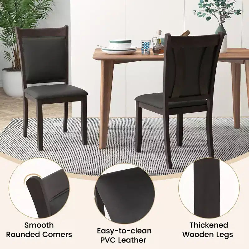 Costway Esszimmerstühle 2er-Set aus Kunstleder mit gepolsterter Sitzfläche und Beinen aus Kautschukholz