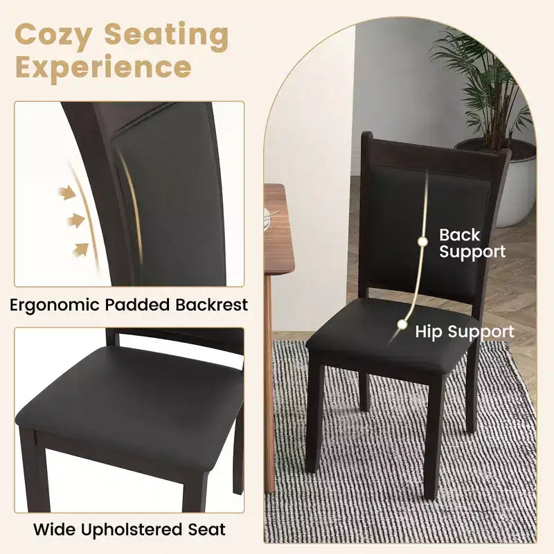 Costway Esszimmerstühle 2er-Set aus Kunstleder mit gepolsterter Sitzfläche und Beinen aus Kautschukholz