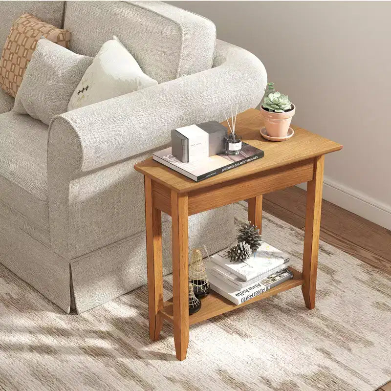 Costway 2er-Set Beistelltische, unregelmäßig geformt, schmal, für Sofa und Nacht, mit Ablagefach, Nussbaum