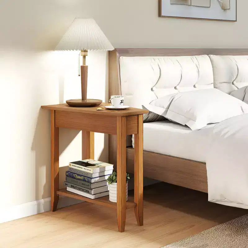 Costway 2er-Set Beistelltische, unregelmäßig geformt, schmal, für Sofa und Nacht, mit Ablagefach, Nussbaum