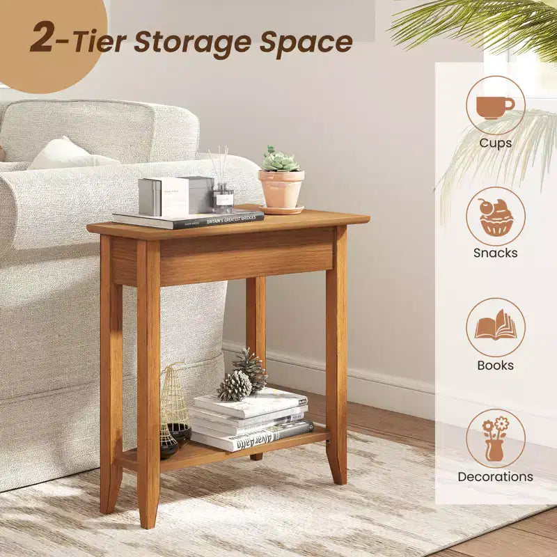 Costway 2er-Set Beistelltische, unregelmäßig geformt, schmal, für Sofa und Nacht, mit Ablagefach, Nussbaum