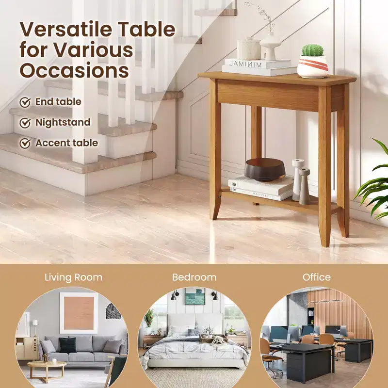 Costway 2er-Set Beistelltische, unregelmäßig geformt, schmal, für Sofa und Nacht, mit Ablagefach, Nussbaum