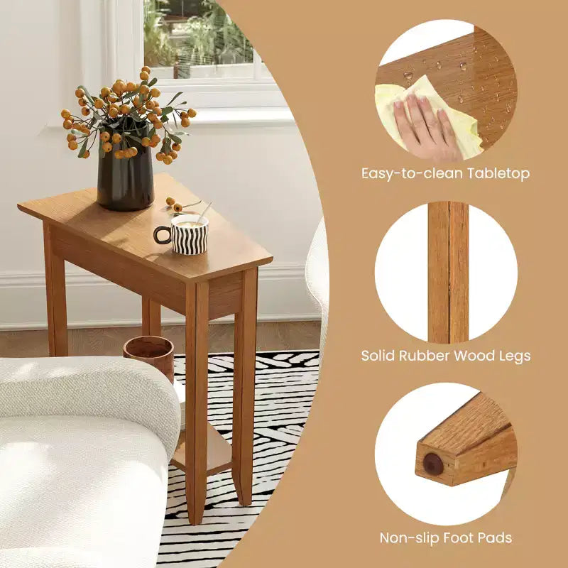 Costway 2er-Set Beistelltische, unregelmäßig geformt, schmal, für Sofa und Nacht, mit Ablagefach, Nussbaum