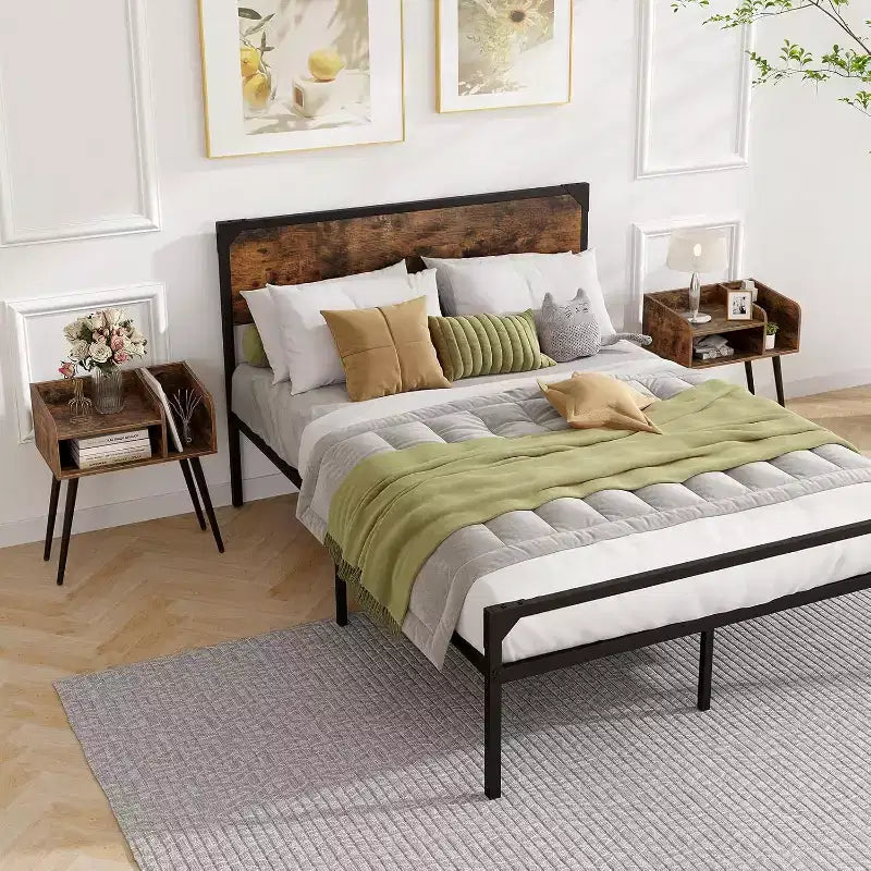 Costway 2er-Set Beistelltische im Mid-Century Modern Stil mit offenen Ablagen und Metallbeinen