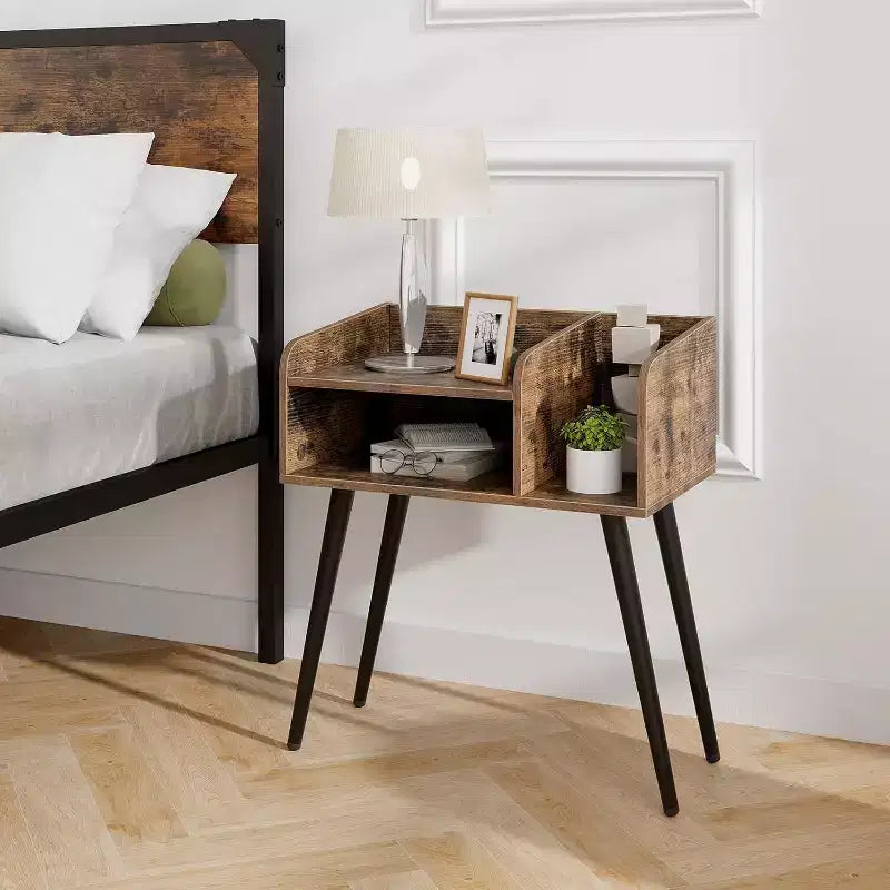 Costway 2er-Set Beistelltische im Mid-Century Modern Stil mit offenen Ablagen und Metallbeinen