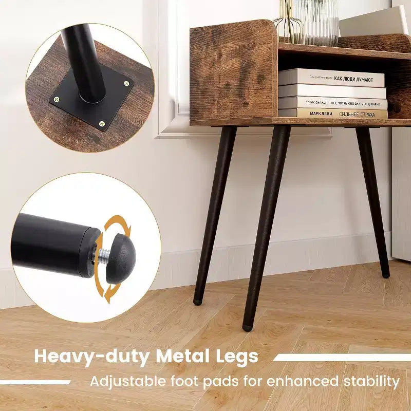 Costway 2er-Set Beistelltische im Mid-Century Modern Stil mit offenen Ablagen und Metallbeinen