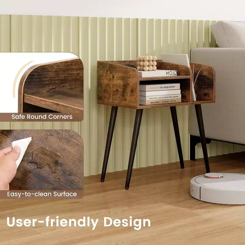 Costway 2er-Set Beistelltische im Mid-Century Modern Stil mit offenen Ablagen und Metallbeinen