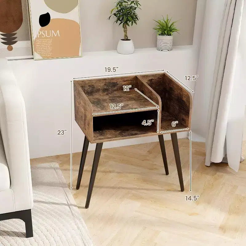 Costway 2er-Set Beistelltische im Mid-Century Modern Stil mit offenen Ablagen und Metallbeinen