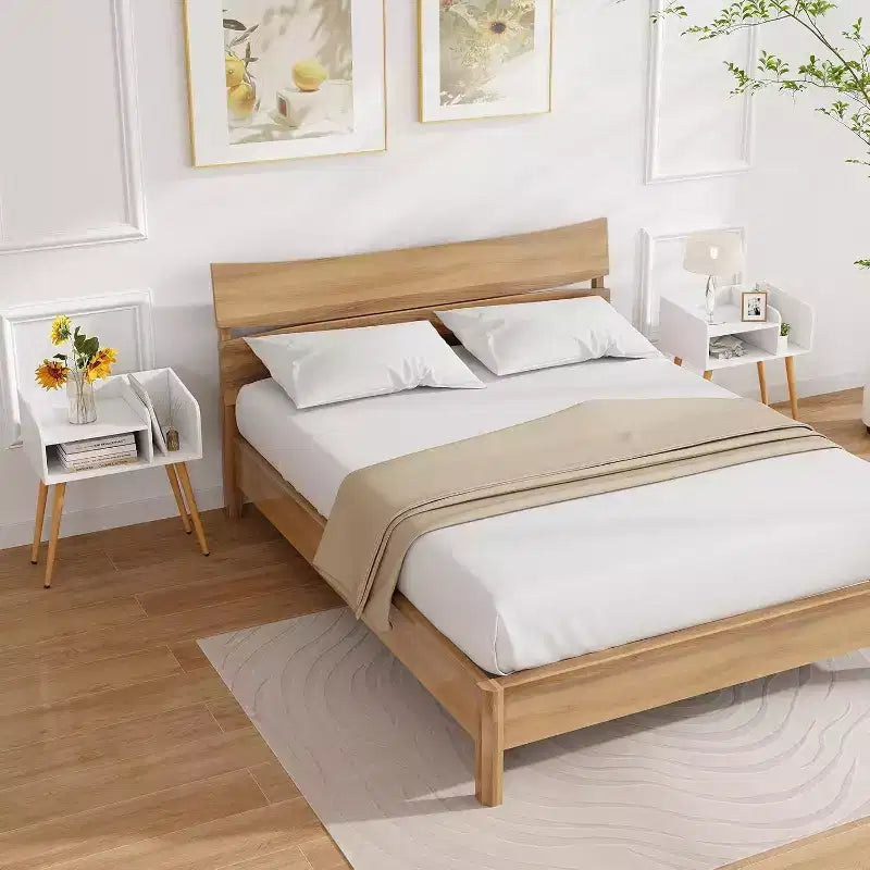 Costway 2er-Set Beistelltische im Mid-Century Modern Stil mit offenen Ablagen und Metallbeinen