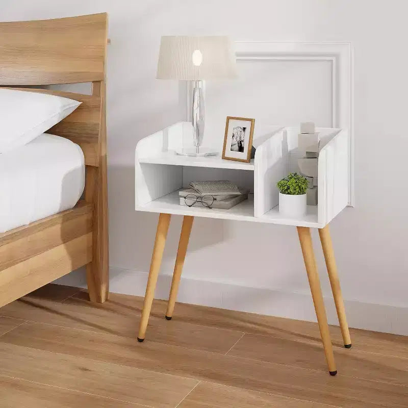 Costway 2er-Set Beistelltische im Mid-Century Modern Stil mit offenen Ablagen und Metallbeinen