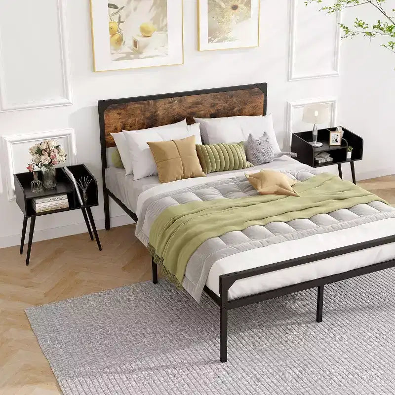 Costway 2er-Set Beistelltische im Mid-Century Modern Stil mit offenen Ablagen und Metallbeinen