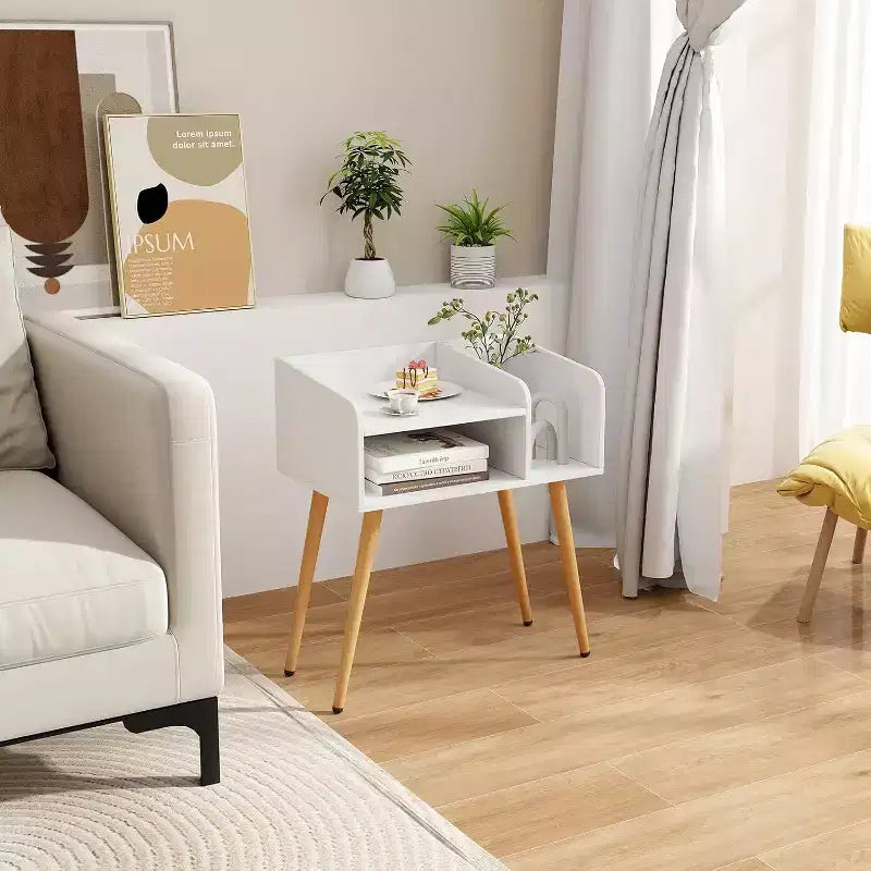 Costway 2er-Set Beistelltische im Mid-Century Modern Stil mit offenen Ablagen und Metallbeinen