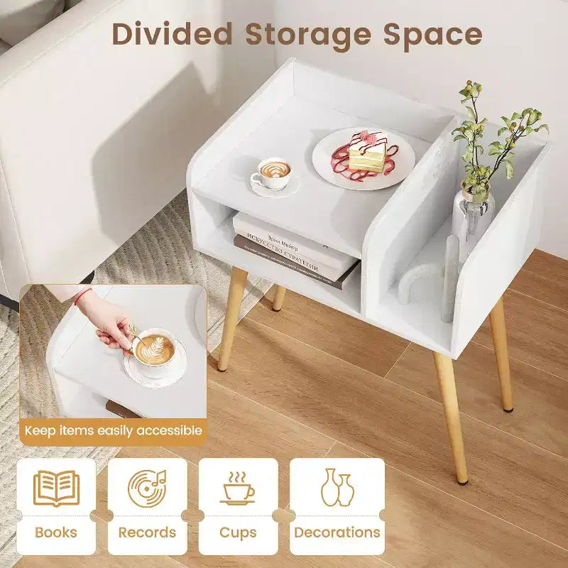 Costway 2er-Set Beistelltische im Mid-Century Modern Stil mit offenen Ablagen und Metallbeinen