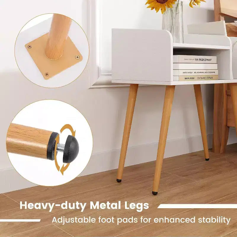 Costway 2er-Set Beistelltische im Mid-Century Modern Stil mit offenen Ablagen und Metallbeinen