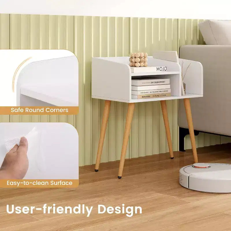 Costway 2er-Set Beistelltische im Mid-Century Modern Stil mit offenen Ablagen und Metallbeinen