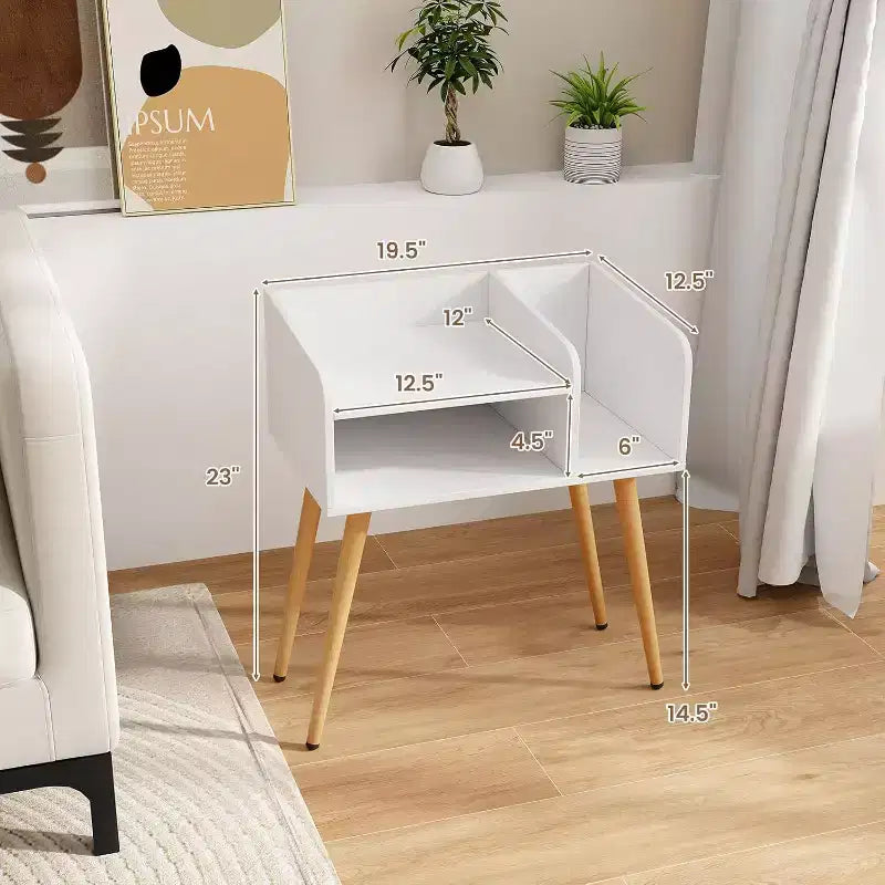 Costway 2er-Set Beistelltische im Mid-Century Modern Stil mit offenen Ablagen und Metallbeinen