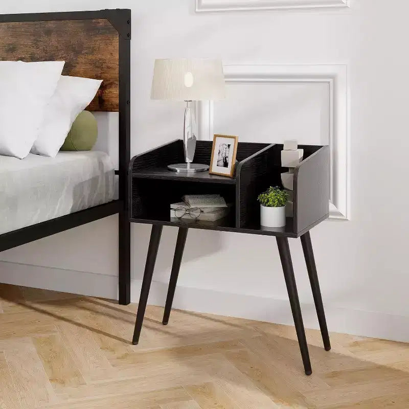 Costway 2er-Set Beistelltische im Mid-Century Modern Stil mit offenen Ablagen und Metallbeinen