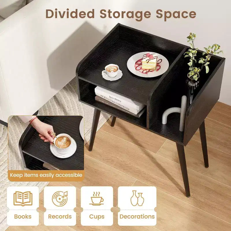Costway 2er-Set Beistelltische im Mid-Century Modern Stil mit offenen Ablagen und Metallbeinen