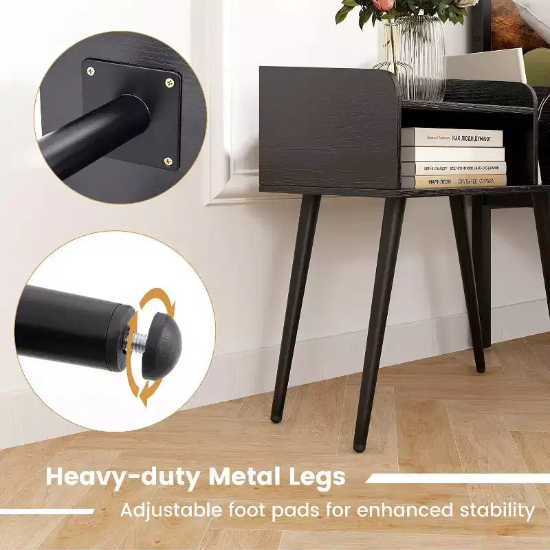Costway 2er-Set Beistelltische im Mid-Century Modern Stil mit offenen Ablagen und Metallbeinen